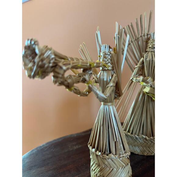 Vintage Boho Christmas Rattan Angels with Instruments Set of 4 - Picture 7 of 16